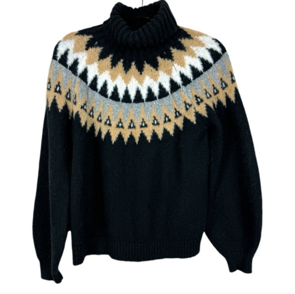 Ann Taylor Black and Gold Patterned Women's Sweater
